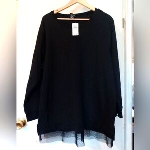 TORRID NWT Black Tunic Sweatshirt With‎ Mesh Bottom Sz.2